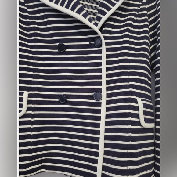 Retro Anthropologie Navy & White Striped Soft Blazer Jacket Double Breasted - Picture 5 of 16